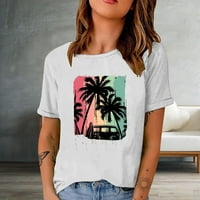 Nova ženska majica Bijela Crewneck kratki rukav bluza Casual Beach Sunset Ispis bluza Prevelizirana