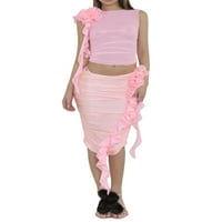 Žene 3D cvjetne tassele setovi seksi seksi čista mrežasta rezervoar vrhunskog ruffle struka maxi suknja