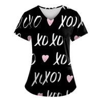 HHEI_K Ljetni vrhovi za žene Žene Modni dan zaljubljenih Ispisuje V-izrez Radna odjeća s kratkim rukavima