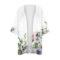 Sjajan kardigan za žene Dressy ženski cvjetni print Puff rukav kimono kardigan labav šifon pokrov povremenih bluza vrhova