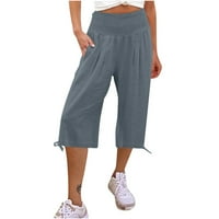 Meetotime Womens Capris Fals Fashion Pamuk posteljina široka noga labave ležerne pantalone u lounge hlače