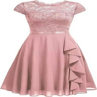 Koktel haljina kratka rukava koljena rukava čipkaste haljine elegantno-ružičaste, 2xl