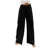 Žene Ležerne prilike široke noge Palazzo Lounge pantalone džepove Smanjene visoke strukove pantalone, crni xxl
