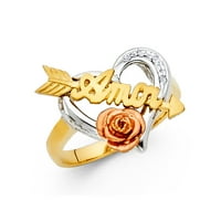 Dragulji Lu 14k žuta bijela i ruža Three Color Gold Kubični cirkonij CZ Amor Ring veličine 5