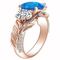 1. Okrugli oblik karata Simulirani plavi Topaz i prirodni dijamantski zaručni prsten 14K čvrstog ruža Zlatna prstena veličine 7