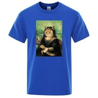 Jhpkjda Vinci Mona Lisa Funny Cat mužjak T66 Pamuk Prevelike dizajne odjeće Ljeto Udoban hip hop harajuku majice