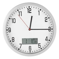 Tihi zidni sat, okrugli modernog tiha zidnog sata, digitalni zidni sat s datumom LCD ekrana za dnevni