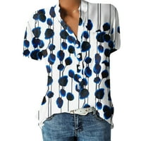 Ženska ljetna casual gumba niz majicu kratkih rukava cvjetni print top sa džepovima Višebojnik L