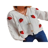 Liacowi Žene Juniors Knit Cardigan Duks s dugim rukavima 3D jagoda za vez pletiva od kaputa za kaput za teen