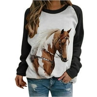 Ženska sloboda konja vintage pulover raglan crewneck dugi rukav vrhovi lagani životinjski ispis grafički