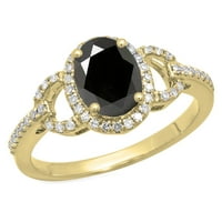 Zbirka Dazzlingock 14K svaki ovalni crni safir i okrugli dijamantski ženski zaručni prsten, žuto zlato, veličine 9.5