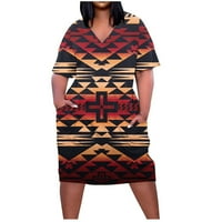 Komiseup Plus Veličina Etnička haljina za žene Ležerne prilike kratkih rukava V izrez afričke etničke