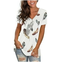 Olyvenn Womens majica bluza na vrhu casual plus size labavi modni ljetni vid V-izrez kratki rukav za žene