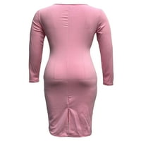 Paille žene dugih rukava tunika midi haljina nepravilna ruba ležerna haljina na koljenu bodycon labavi ružičasta 2xl