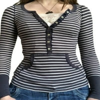Huakaishijie ženske majice s dugim rukavima s džepnim tankim fit gumb na vrhu pulover