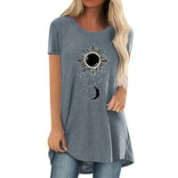 Ljetne majice kratkih rukava za ženske košulje za okrugle vrata za djevojke Vintage Sun and Moon Graphic