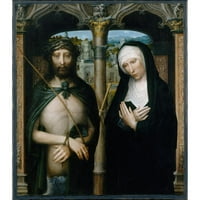 Adriaen Isenbrant crni ukrašeni uokvireni dvostruki matted muzej umjetnički print pod nazivom: Krist okrunjen trnjem, i tugu djevici