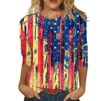 Ženske košulje Žene Modni okrugli vrat Ležerne prilike Three Quarter Flag Tipke The Majica Bluza Bluze