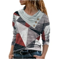 Prodaja Žene V-izrez bluze Košulje Zimske tipke Grafički ispis Ženski pulover vrhovi ženske padajuće modne odjeće vino XL