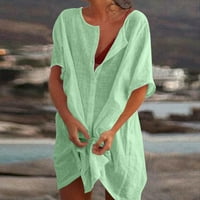 Ženski odobrenje ispod $ Velike veličine V-izrez bluza Čvrsti casual majica kratkih rukava Loose Tunic The Green 2xL