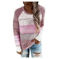 Hanas vrhovi modni ženski povremeni patchwork dugih rukava džemper bluza vruće ružičaste m