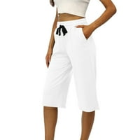 Široke pantalone za žene za žene Modni džepovi za izvlačenje elastičnim strukom čvrste kaprisu hlače obrezane hlače Žene Ljetne hlače