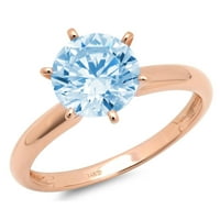 3.0ct okrugli rez prirodno nebo plava Topaz 14K 14K ruža Gold Gold Angažman prsten veličine 8.25