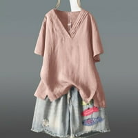 Dressy vrhovi za žene Fit žensku pamučnu majicu kratkih rukava i posteljina V izrez Labavi majica Ladies Top Pink XL