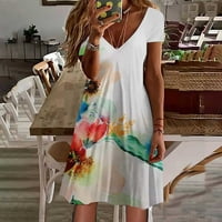 AMLBB Ljetne haljine za žene casual v vrat Solid Colore labava elastična haljina kratka rukava mini
