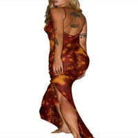 Bagilaanoe ženski leopard s dugim Cami haljinom špagete kaiševe bez rukava sljepom Bodycon party haljina Flowy Boho Beach Maxi haljina