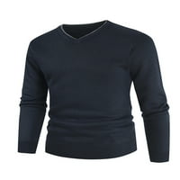 Avamo Vintage Solid Slim Fit V džemper iz vrata za muškarce Ležerne prilike dugih rukava Pleteni pulover