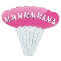 Mama Heart Love Cupcake Pick Toppers - Set od 6