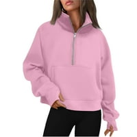 Konsefe Fall dugim rukavima Zip up plus veličina Ženska pulover Puno boje u boji V izrez Teretani kvart Zip Ženske odjeće ružičasta 3xl