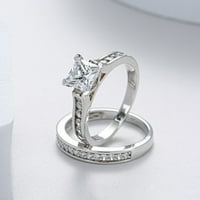 Prstenovi bijeli kvadratni dijamantni prsten bijeli circon prsten za par prsten modni par dijamantski prsten za žene prijedlog braka cirkon prsten kvadratni prsten srebro