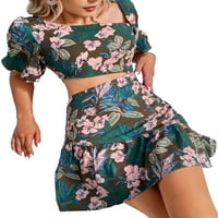 Rejlun Ladies Sundress Tunic Kratke mini haljine Swing T Majica Dress Jednostavno Ležerne ljetne smeđe