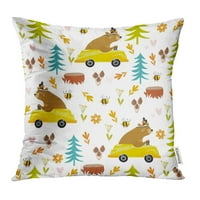 Smeđi taksi šumski medvjed u životinjskoj prirodnoj ljeti Cartoons Car Car Yellow AUTO BOY Boy jastučnice za jastuče