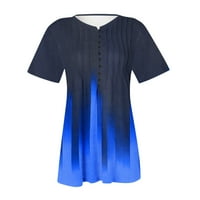 Ženska modna casual tiskana okrugla bluza za bluzu vrata pulover labav majica kratkih rukava tamno plava l