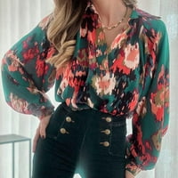 Bluze plus veličine za žene WOMNE-ove vrhove labavog bubble rukava cvjetna print casual majica s dugim