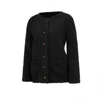 Fuzzy džemper kaputi za žene kabeli pleteni džemper od pune boje, dugačak kaput s dugim rukavima plus