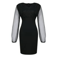 Bvnarty Fashion ženski rukav V-izrez dugih rukava za patchwork Casual Slim Fit elegantna haljina za zabavu crna m