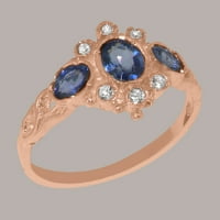 Britanci napravio 9k ružičasto zlato stvarni originalni safirni i dijamantni ženski Obećani prsten -