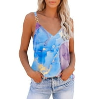 Vrh cisterna za žene Trendi modni ljetni print patentni zatvarač bez rukava V-izrez prsluk za bluzu na vrhu majica s nebom plava m