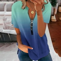Cleance pod $ cherella ženski blok u boji Zipper V-izrez Bluza Casual majica kratkih rukava Tops Blue, XL