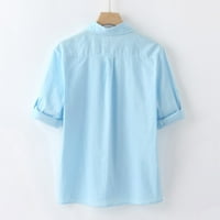 Muška labava fit košulja Baggy pamučni posteljina čvrstog dugih rukava s dugim rukavima majice sa spuštanjem