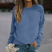 Ženske prevelike pulover Duge dugih rukava za žene Jesenski labavi fit Poslovni košulje Okrugli vrat Hippie Odeća za žene Blue 3xl
