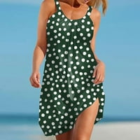 Ljetne haljine za prodaju za žene za žene bez rukava za tisak cvjetni uzorak Okrugli vrat Midi fit i flare modni trendi elegantni odmor za odmor na plaži uz more A-line Flowy Ruched haljina