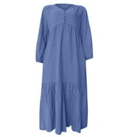 Pad Midi Ležerne haljine za ženske haljine haljine pamuk retro casual haljina s dugim rukavima tamno plava m