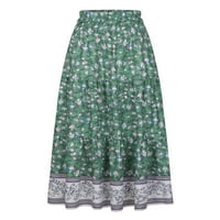 HAITE Women Long suknje Boho Maxi suknja Cvjetni tisak ljetna plaža High Squik zeleni l