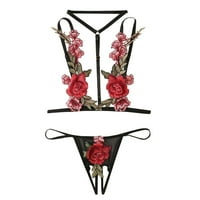 GAISEEIS G-string crvena crna cvjetna vez Bralette Cupless čipka BRA Bustier donje rublje crna m