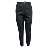 Puntoco ženske hlače za čišćenje žena čvrstim sportovima mršavi džepovi visoko struk hlače crne 6